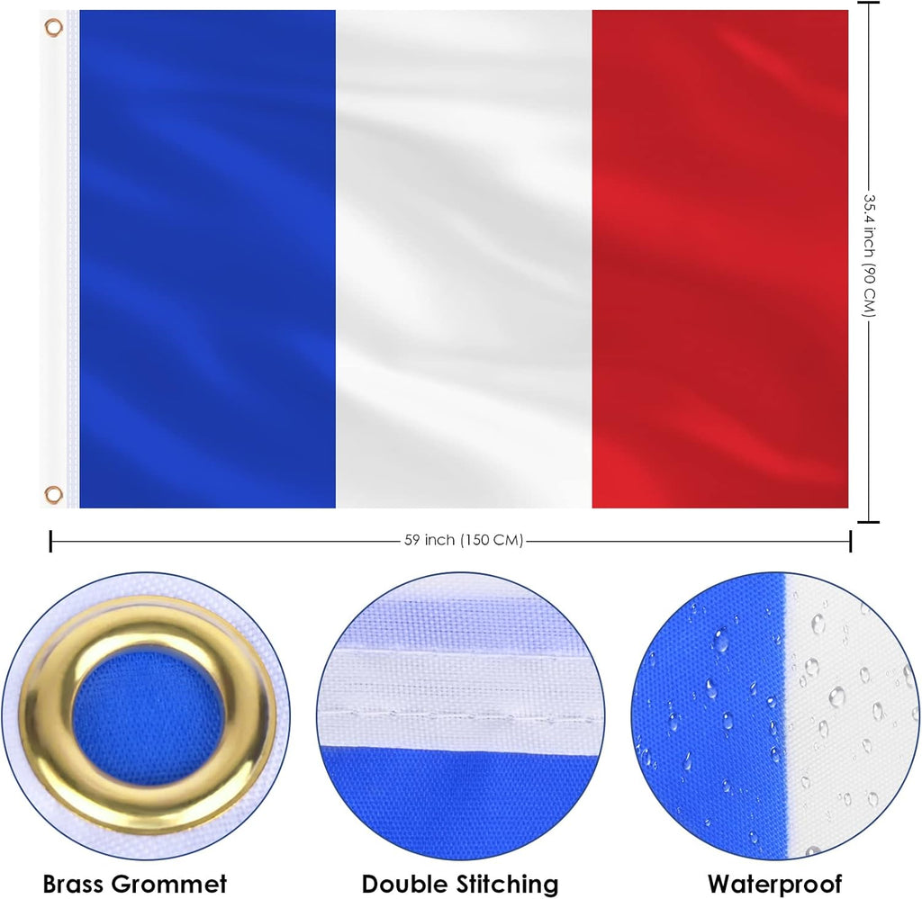 Ahfulife Frankreich Flagge 90 X 150 Cm Für 2026 WM, 1 Stück Französische Fahne Leuchtenden Farben Mit Messing-Ösen, Frankreich Fahne Für Euro Fußball EM Eurovision Bar Party Dekoration