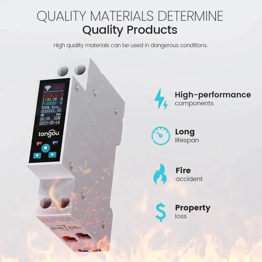 1P 50A Tuya WIFI Smart Switch Circuit Breaker LED Energy Meter Kwh Power Metering Timer Relay Remote Control Smart Life APP