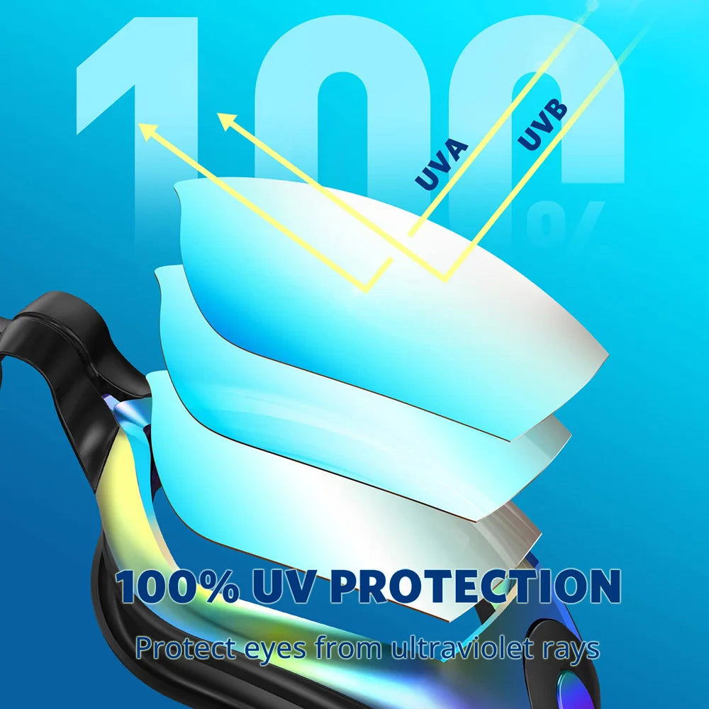 Swimming Goggles Professional Waterproof Swim Eyewear Glasses Anti-Fog 100% UV Protection No Leaking for Adult Men Women Youth