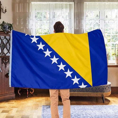Ahfulife Bosnien Und Herzegowina Flagge 150 X 90 Cm Für WM 2026, 1 Stück Große Bosnische Nationalflaggen Doppelseitig Mit Messingösen Für Nationalfeiertag Fußballfans Party Bar Deko