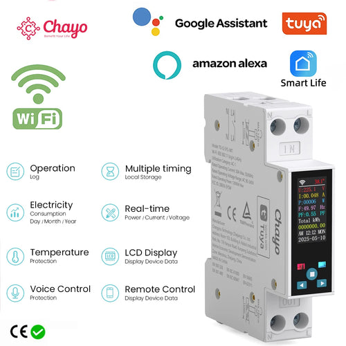 1P 50A Tuya WIFI Smart Switch Circuit Breaker LED Energy Meter Kwh Power Metering Timer Relay Remote Control Smart Life APP