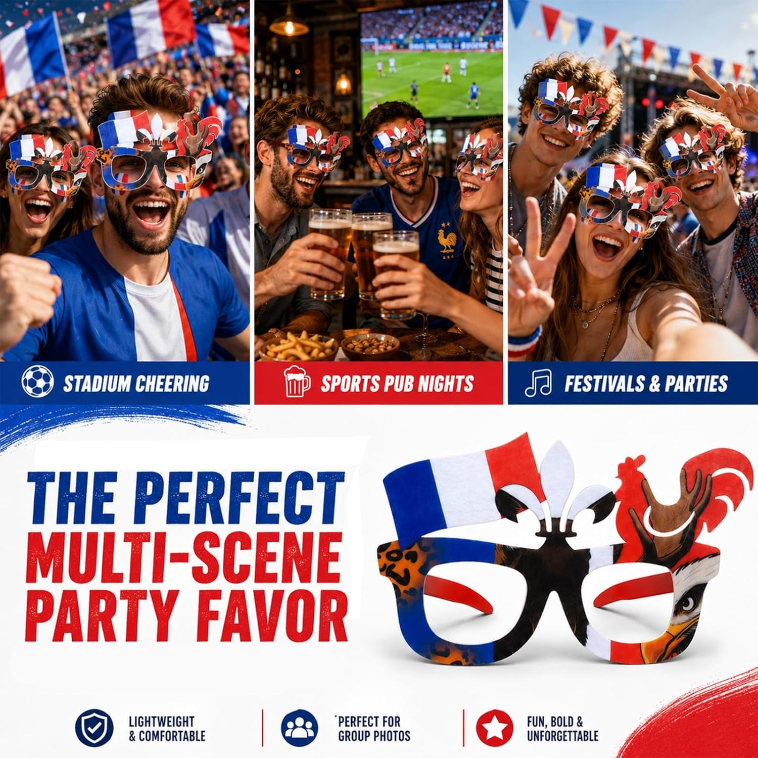 2 Stück Frankreich-Flaggen-Fotorequisiten – Party-Fotorequisiten Mit Französischen Flaggenmotiven, Lustige Fan-Fotorequisiten Für Fußball 2026, Stadion, Public Viewing & Fanpartys