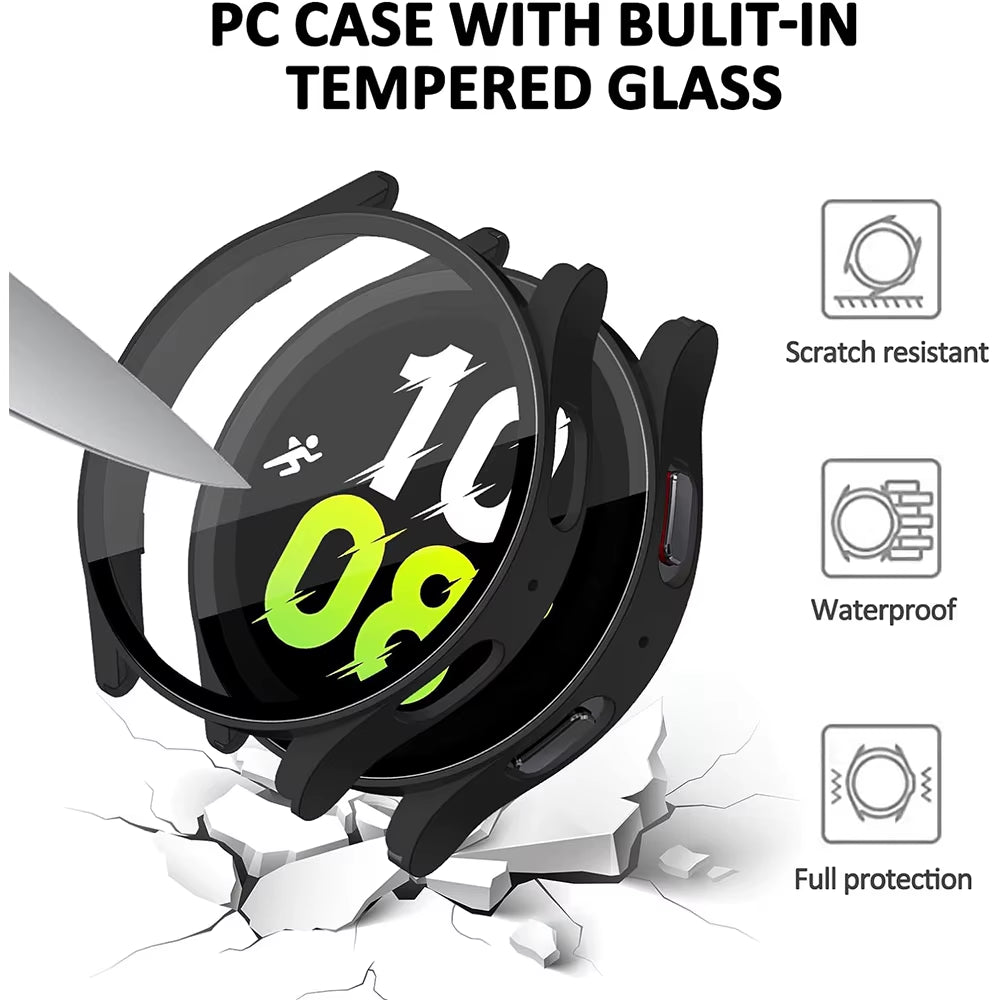 For Samsung Galaxy 4 5 6 7 44Mm 40Mm Tempered Glass+Pc Fully Covered Protective Watch Case, Shock and Scratch Resistant