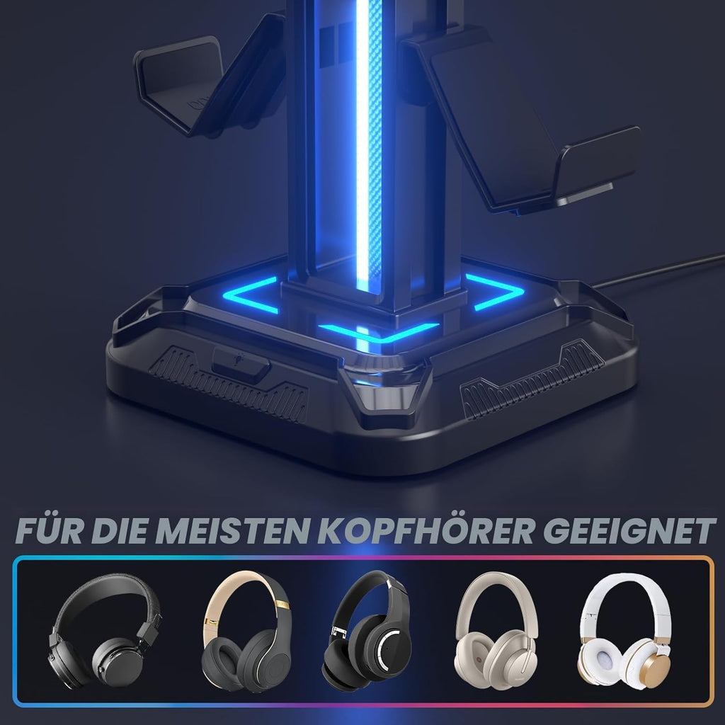 KDD Gaming Kopfhörer Ständer Led Mit 9 Lichtmodi - Drehbarer Headset Halterung Tisch Mit Abnehmbarer Controller Halterung - Headset Ständer Gaming Zubehör Für Gamer PC Xbox ONE Ps5(Schwarz)