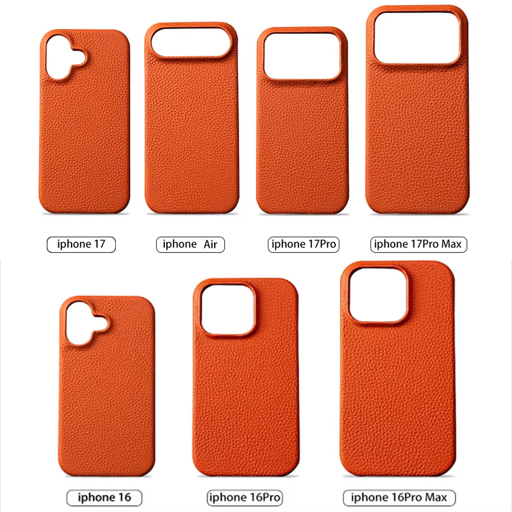 For Magsafe Case for Iphone 17 15 16 Pro Max Air 17Pro Natural Cowhide Lychee Leather Magnetic Protector Luxury Phone Back Cover