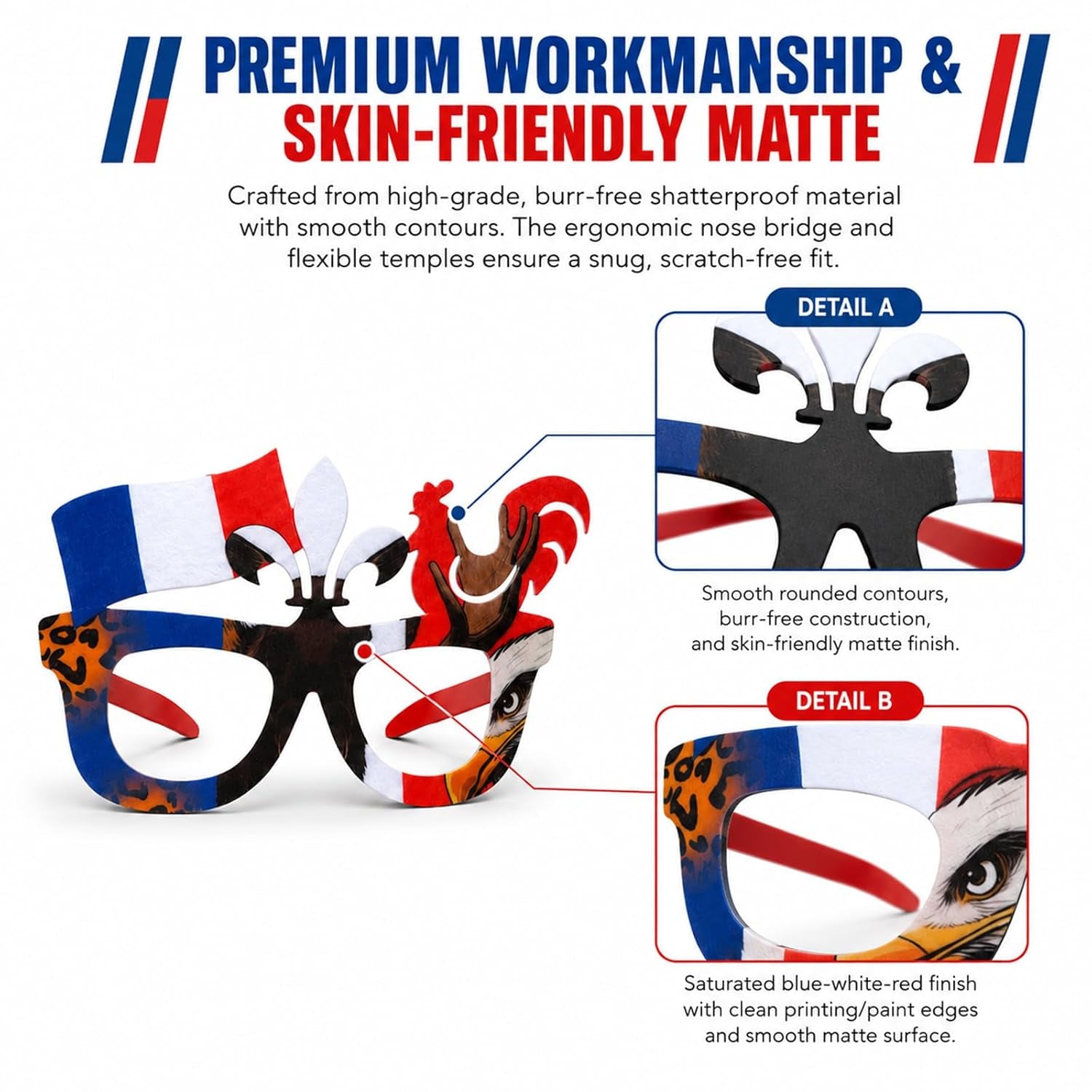 2 Stück Frankreich-Flaggen-Fotorequisiten – Party-Fotorequisiten Mit Französischen Flaggenmotiven, Lustige Fan-Fotorequisiten Für Fußball 2026, Stadion, Public Viewing & Fanpartys