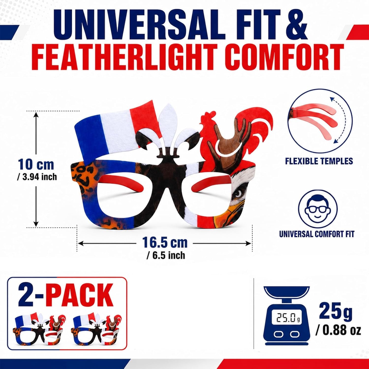2 Stück Frankreich-Flaggen-Fotorequisiten – Party-Fotorequisiten Mit Französischen Flaggenmotiven, Lustige Fan-Fotorequisiten Für Fußball 2026, Stadion, Public Viewing & Fanpartys