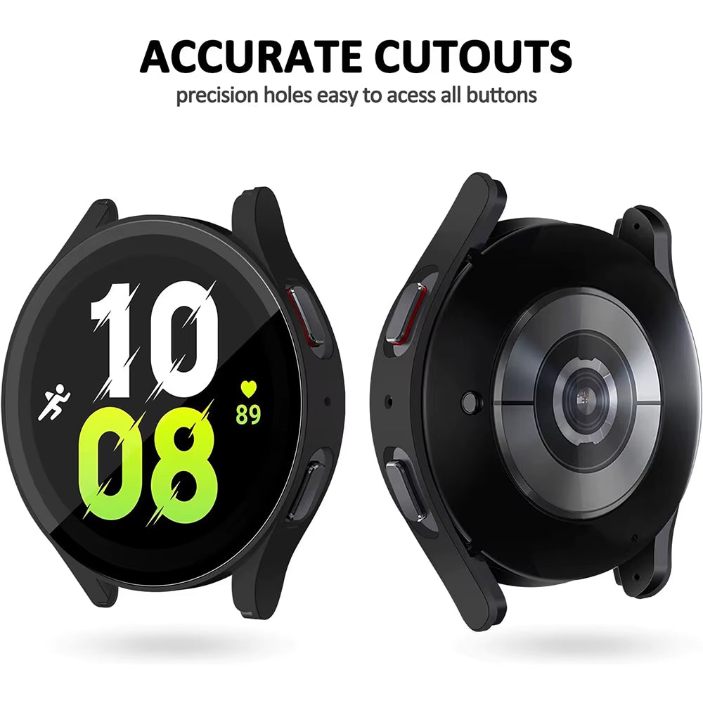 For Samsung Galaxy 4 5 6 7 44Mm 40Mm Tempered Glass+Pc Fully Covered Protective Watch Case, Shock and Scratch Resistant
