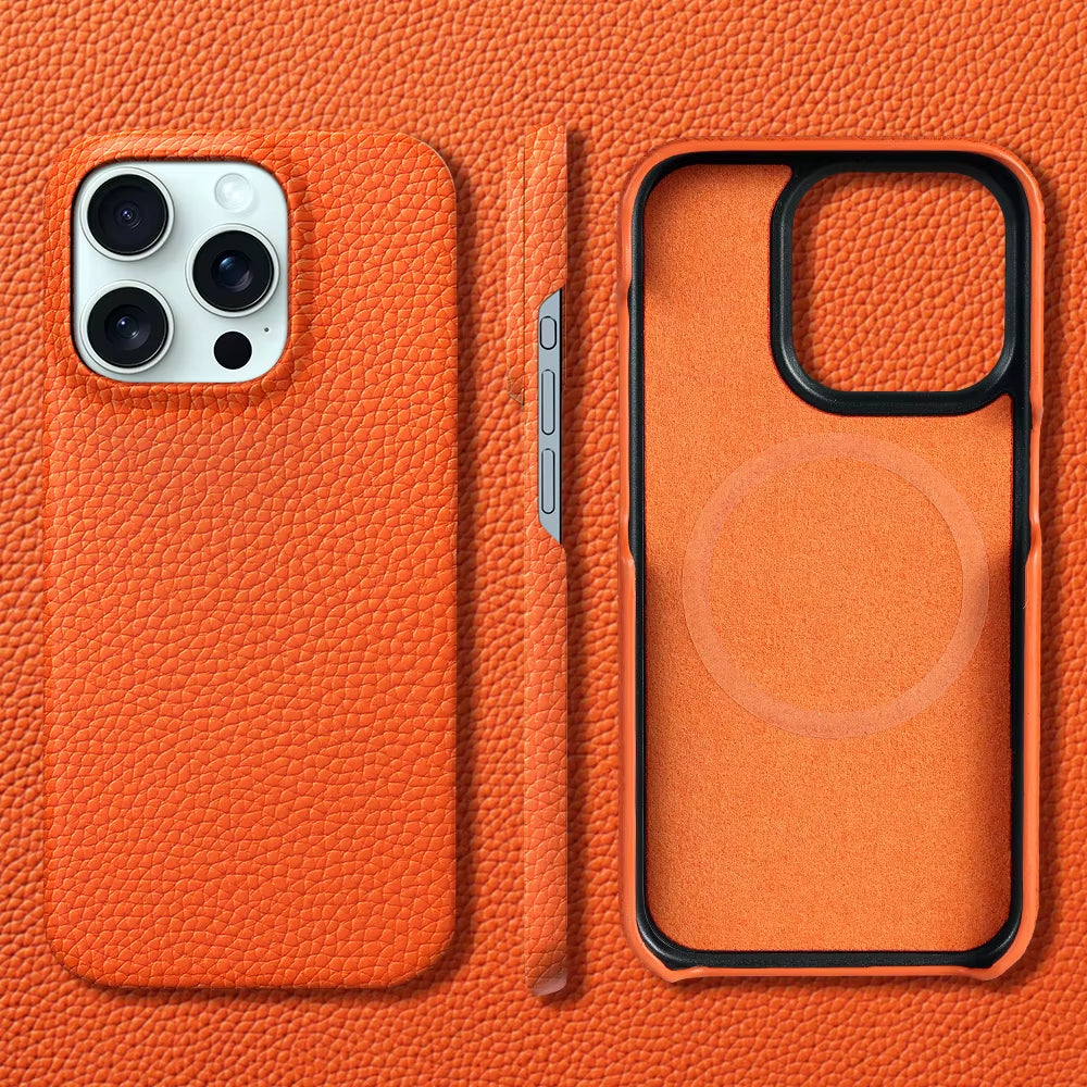 For Magsafe Case for Iphone 17 15 16 Pro Max Air 17Pro Natural Cowhide Lychee Leather Magnetic Protector Luxury Phone Back Cover